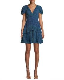 Self-Portrait Dot-Print Chiffon Lace-Trim Short dress at Neiman Marcus