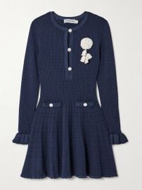 Self Portrait Embellished ruffled pointelle knit mini dress at Net a Porter