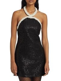 Self Portrait Faux Pearl Trim Sequined Boucl Minidress at Saks Fifth Avenue