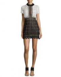 Self Portrait Felicia Collared Lace Dress BlackWhite at Neiman Marcus