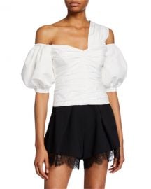 Self-Portrait Ivory Taffeta One-Shoulder Top at Neiman Marcus