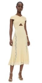 Self Portrait Knit Lace Insert Midi Dress Yellow L at Shopbop