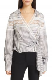 Self-Portrait Lace Trim Stripe Wrap Top   Nordstrom at Nordstrom