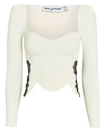 Self-Portrait Lace-Trimmed Rib Knit Top at Intermix