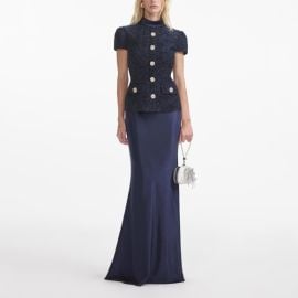 Self-Portrait Navy Metallic Boucle Maxi Dress at Poshmark