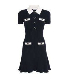 Self-Portrait Navy Rib-Knit Contrast-Trim Mini Dress Harrods US at Harrods