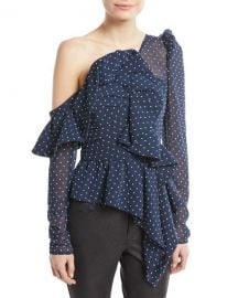 Self-Portrait One-Shoulder Dotted Plumetis Frill Top   Neiman Marcus at Neiman Marcus