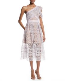 Self-Portrait One-Shoulder Floral Lace Midi Cocktail Dress at Neiman Marcus