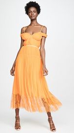 Self Portrait Orange Off Shoulder Pleated Chiffon Dress at Shopbop