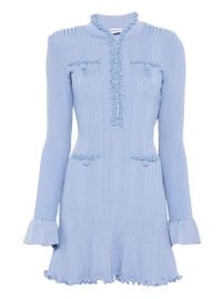 Self-Portrait Pearl Trim Knit Mini Dress Blue at Farfetch