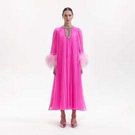 Self Portrait Pink Chiffon Feather Midi Dress at Self Portrait