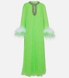 Self Portrait Pleated Feather trimmed Chiffon Gown at Mytheresa