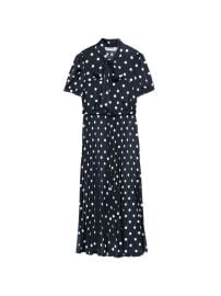 Self-Portrait Polka Dot Pleated Midi Dress Blue at Farfetch