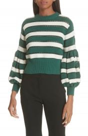 Self-Portrait Puff Sleeve Cotton  amp  Wool Crop Sweater at Nordstrom