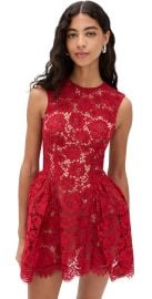 Self Portrait Red Fine Lace Pearl Mini Dress Red 4 at Shopbop