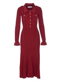 Self-Portrait Ribbed button-front Dress Red at Farfetch
