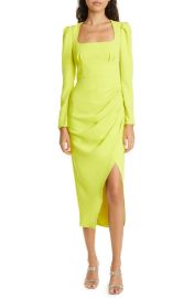 Self-Portrait Ruched Long Sleeve Crepe Maxi Dress at Nordstrom