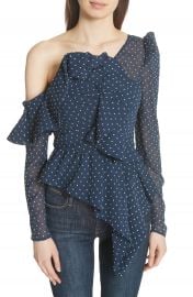 Self-Portrait Ruffle Asymmetrical Plumetis Top at Nordstrom