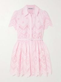 Self Portrait Scalloped broderie anglaise cotton mini shirt dress at Net a Porter