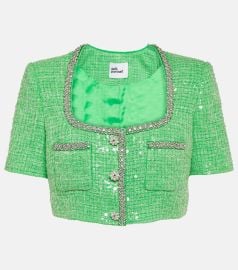 Self Portrait Sequined embellished boucle crop top at Mytheresa