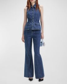 Self-Portrait Sleeveless Flared Denim Jumpsuit at Neiman Marcus