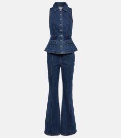 Self Portrait Sleeveless Flared Denim Jumpsuit at Mytheresa