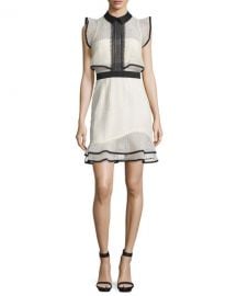 Self-Portrait Sleeveless Lace Popover Mini Dress  White Black at Neiman Marcus