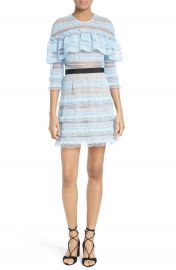 Self-Portrait Stripe Grid Lace Ruffle Dress at Nordstrom