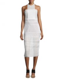 Self-Portrait Striped honeycomb-mesh midi dress at Neiman Marcus