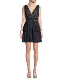 Self-Portrait V-Neck Sleeveless Metallic Mesh Cocktail Dress at Neiman Marcus