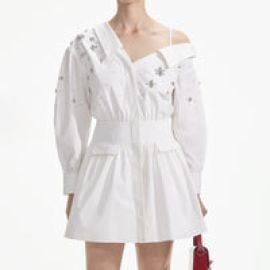 Self Portrait White Cotton Embellished Mini Dress at Self Portrait