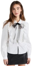 Self Portrait White Lace Bib Cotton Shirt at Shopbop