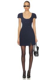 Selfportrait Navy Textured Boucle Mini Dress In Navy at Revolve