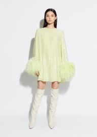 Sequin Dress With Feathers in Limon Yellow and Green LAPOINTE at Lapointe