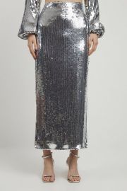 Sequin Front Split Woven Midi Skirt at Karen Millen