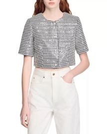Sequin Houndstooth Cropped Tweed Jacket & Shorts at Bloomingdales