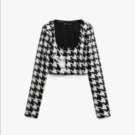  Sequin Houndstooth Top at Zara