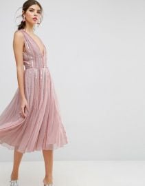 Sequin Mesh Fit and Flare Midi Dress by ASOS at ASOS