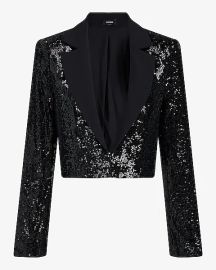 Sequin Solid Lapel Cropped Blazer at Express