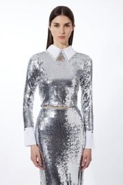 Sequin Woven Long Sleeve Crop Top at Karen Millen