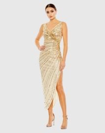 Sequined Faux Wrap Sleeveless Midi Dress - Mac Duggal at Mac Duggal