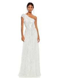 Sequined One Shoulder Flutter Sleeve A Line Gown - FINAL SALE Mac Duggal at Mac Duggal