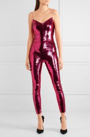 Sequined Stretched Mesh Jumpsuit by Saint Laurent at Net a Porter