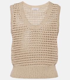 Sequined open-knit cotton-blend vest at Mytheresa
