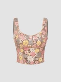 Sequins Sequin Scoop Neckline Floral Zipper Crop Cami Top For Vacation Holiday at Cider