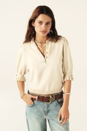 Sera Ruffled Trim Sweater in Off White at ba&sh