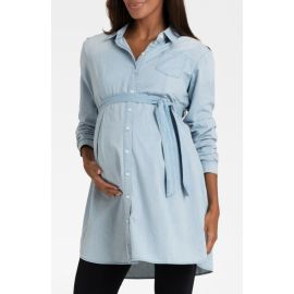 Seraphine Long Sleeve Denim Maternity Shirtdress at Nordstrom