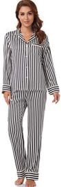 Serenedelicacy Women39s Satin Pajama Set Long Sleeve Button Down Sleepwear 2-Piece Striped Silky Pj Set at Womens Clothing store at Amazon