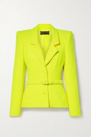 Sergio Hudson Belted neon wool crepe blazer at Net a Porter