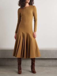 Sergio Hudson Paneled pleated woven midi dress at Net a Porter